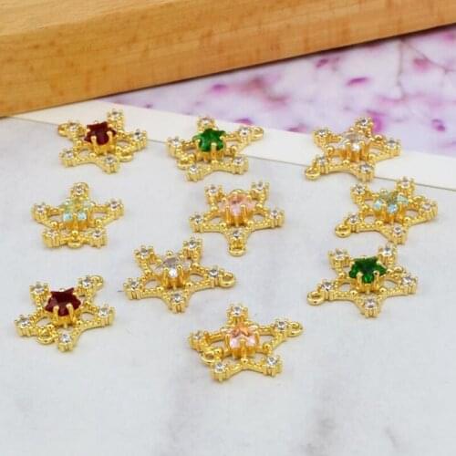 4pcs/lot Copper Plated 18K Real Gold Zircon Star Charms Pendant DIY Fashion Jewelry earrings accessories