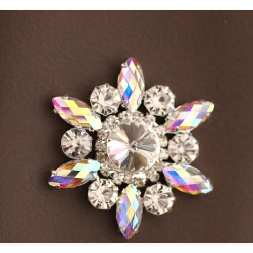 5cm Crystal AB flower shape rhinestone applique green sew on rhinestone DIY shoes bags flat silver back colorful rhinestones
