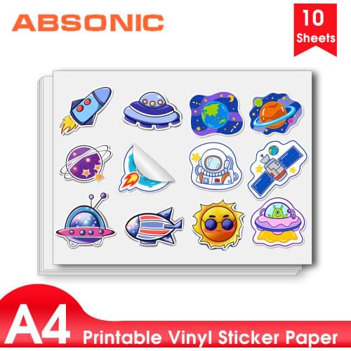 Absonic 10 Sheets Printable Vinyl Sticker Paper Transparent Glossy Matte Self-Adhesive Copy Paper DIY Sticker for Inkjet Printer