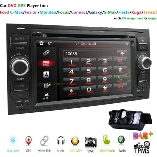 2din Car DVD GPS Stereo Player Radio Audio For Ford Focus Mondeo S C Max Fiesta Galaxy Connect 8G Map Card RDS BT USB CAM dab