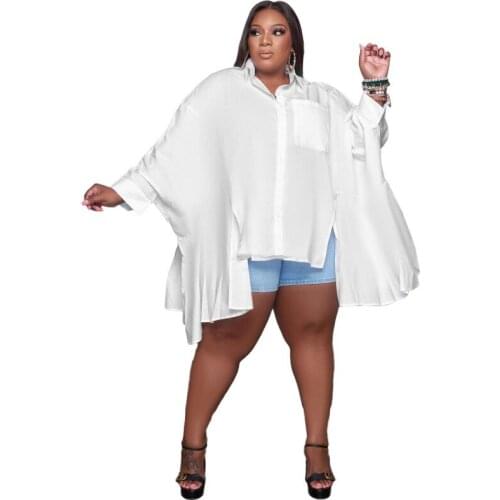 4XL Plus Size Women Shirts Single Breasted Pockets Tops Fashion Batwing Sleeve Loose Casual Irregular Long Blouses Tunics Shirt