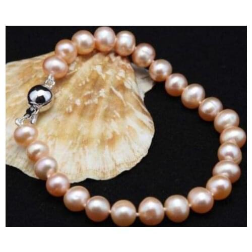 Natural 7-8mm Pink Akoya Cultured Pearl Bracelet 7.5"AAA