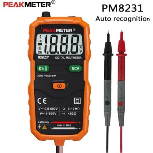 PEAKMETER PM8231 Smart Digital Multimeter Mini Portable Auto Adjust Voltage Resistance NCV Continuity Tester LED Backlight