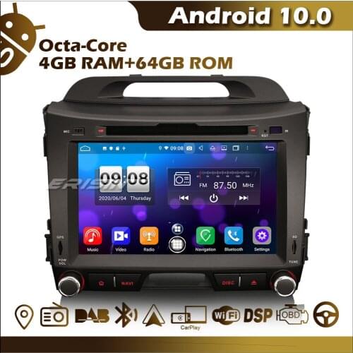 Erisin ES8733S 4GB ROM+64GB ROM Car Radio DAB+ Android 10.0 GPS Navi CarPlay DSP WiFi 4G OBD2 BT DVBT for Kia Sportage 2010-2015