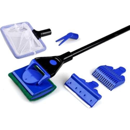 5 in 1 Aquarium Cleaning Tools Aquarium Tank Clean Set Fish Net Gravel Rake Algae Scraper Fork Sponge Brush Glass Cleaner
