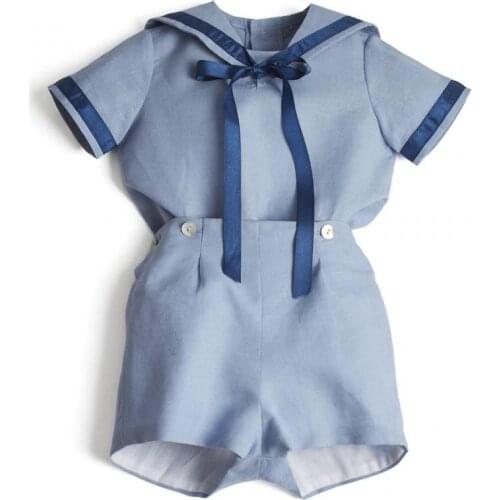 Baby Boutique Clothing Set 2021 Boy Summer Clothes Suit Spanish Infant Navy Cotton Shirt Pants Toddler Boy Birthday Party Outfit