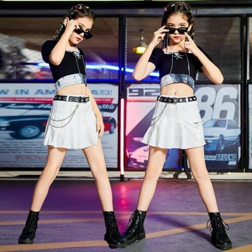 Baby Girl Jazz Dance Hip-hop Suit Girls White Pleated Skirt Childrens Catwalk Tide Clothes Childrens Day Costumes Kids Clothes
