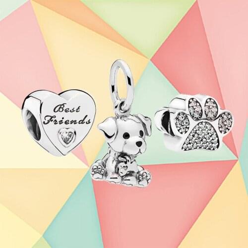 2020 New High Quality 100% 925 Sterling Silver Original Friendship Heart Labrador Pendant Classic Animal Diy Series Jewelry Gift