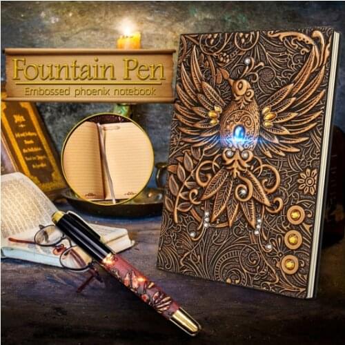 2021Hot sale European retro three-dimensional embossed Phoenix notebook custom PU Notepad Travel diary book Notebook + pen