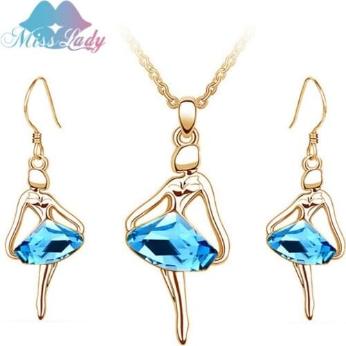 Miss Lady Gold color Rhinestone design Ballet cute ballet dancing girl angel Crystal Jewelry Sets Fashion for women MLY1639S