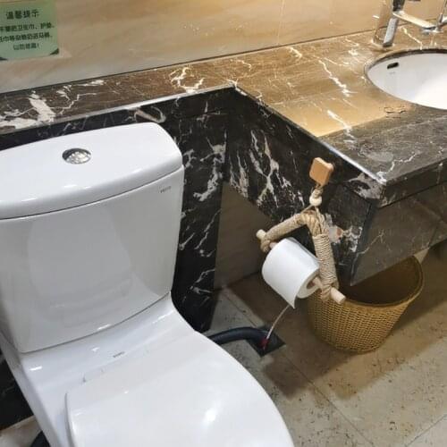 Retro Wall-mounted Wooden Tissue Holder Black & Golden Paper Towel Holder Decoration Bathroom Accessories Towel Rack