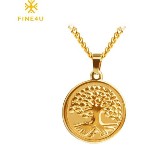 2018 New FINE4U N050 Tree Pendant Necklace For Men Women 316L Stainless Steel Chain Necklaces Fashion Jewelry Gift