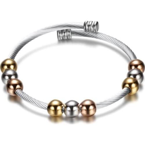 New Arrival Wire Line Colorful Beads Bangle Stainless Steel Cable Stretch Bracelet for Women Jewelry Gift