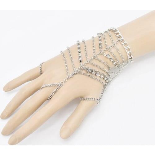 New Summer Bohemian Women Metal Chain Bracelets Crystal Rhinestone Beads Finger Slave Chain Bracelets Bridal Hand Party Jewelry