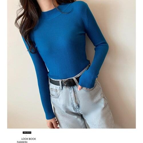 2021 Autumn Women Sweaters and Pullovers Turtleneck Slim Womens Jumper White Knitted Tops Winter Ladies Sweater Woman Korean