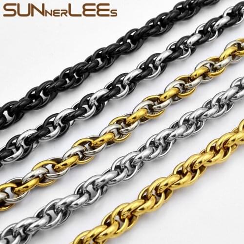 SUNNERLEES 316L Stainless Steel Necklace 5mm~11mm Oval Rope Twisted Link Chain Black Gold Silver Color Men Women Gift SC31 N