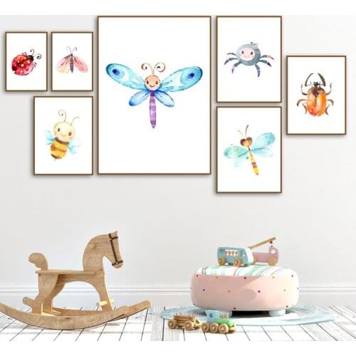 Spider Bee Dragonfly Butterfly Wall Art Canvas Painting Nursery Nordic Posters And Prints Wall Pictures For Kids Room Decor
