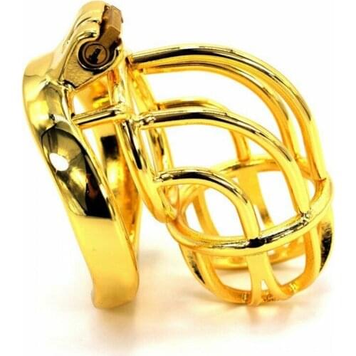 Golden Metal Male Chastity Device Belt Curve Chastity Cage Fetish Lock 46G Chastity Cock Ring Chastity Cage