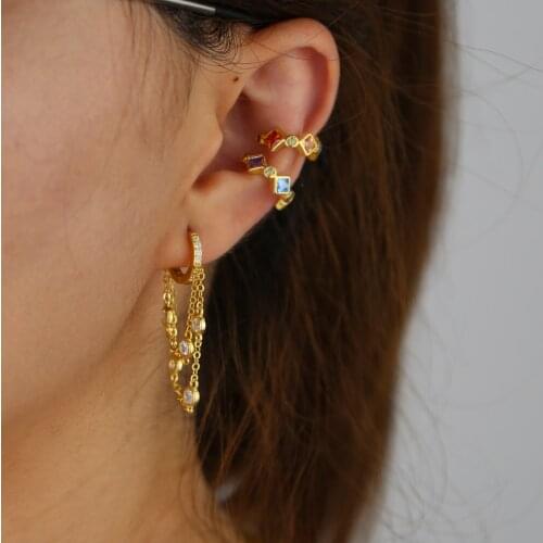 1 PIECE geometric square round cz cubic zirconia circle ear cuff clip on earring pastel colorful jewelry