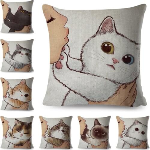Funny Love Kiss Cute Cat Pillows Cases for Sofa Home Car Cushion Cover Pillow Covers Decor Cartoon Pillowcase 45x45cm Cartoon