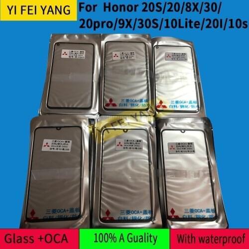 10pcs/lot Glass + OCA LCD Front Outer Lens For Honor 20 20S 8X 30 20 PRO 9X 30S 10 LITE 20I 10S Touch Glass OCA Replaceme