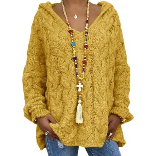 Autumn Winter Hooded Sweater Women Long Sleeve Loose Knitted Sweater Pull Tops Casual Vintage Ladies Elegant Pullover Jumpers