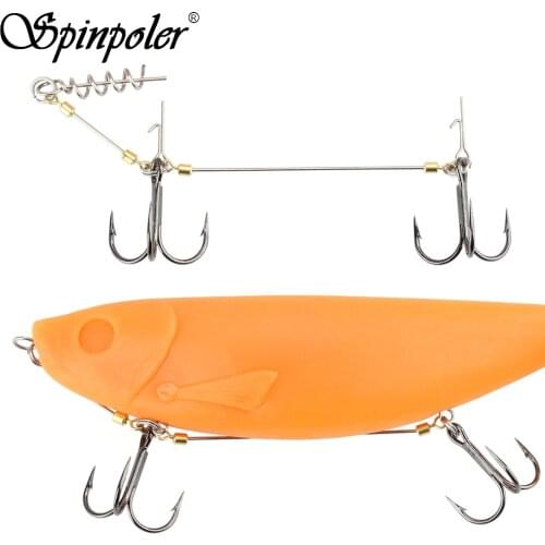 Spinpoler Barbed Triple Hooks Super Strong VMC Hooks Saltwater String Fishhook Stainless Steel Wire Assist Hook With Coil Spring