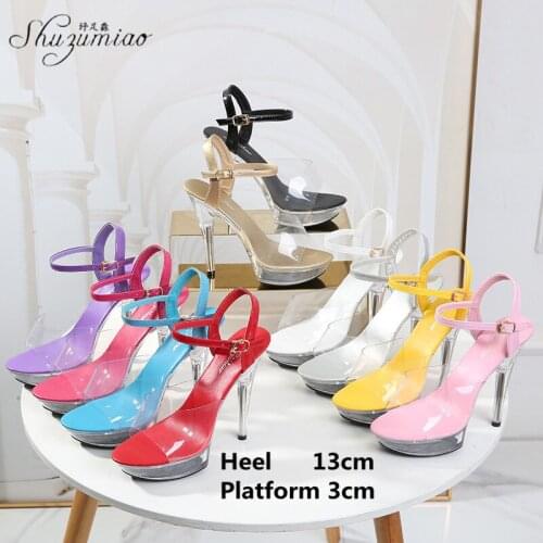 Large Size Pole Dancing Shoes SimplicityTransparent Crystal Shoes Sexy Bar Nightclub Womens Shoes 13CM Super High Heel Sandals