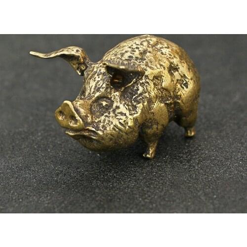 Vintage Brass Chinese 12 Zodiac Flying Pig Statue Home Decoration Antique Brass Lucky Animal Figurine Small Table Desk Ornaments