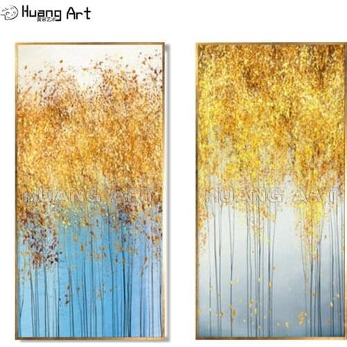 High Skills Painter Team Directly Supply High Quality Abstract Gold Colorful Tree Landscape Oil Painting Handmade Painting