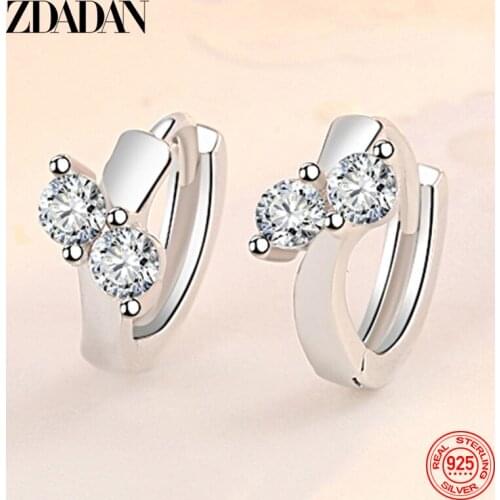 ZDADAN 925 Sterling Silver 10MM Charm Crystal Small Hoop Earrings Female Fashion Wedding Jewelry Gift