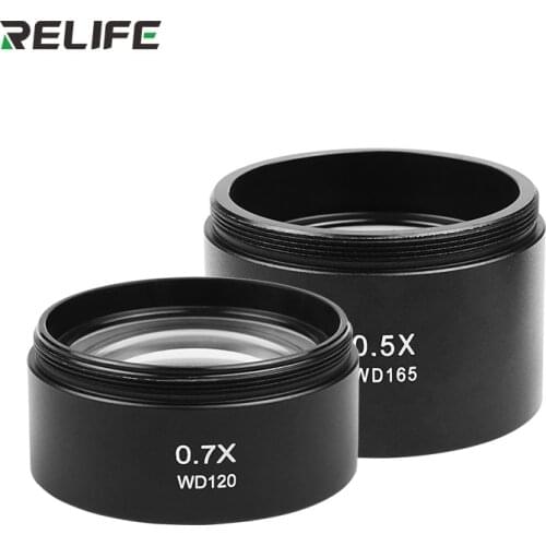 100% Original RELIFE 0.5X 0.7X Auxiliary Objective Lens for Zoom Stereo Microscope Thread 48mm for trinocular microscopio