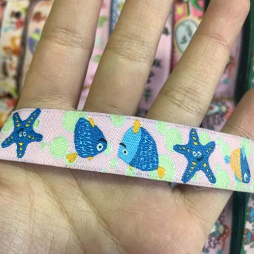 ZERZEEMOOY 5/8" 16 mm 5yards/lot Cartoon Polyester Woven Jacquard Ribbon Kiss fish and starfishDKTZD19112530