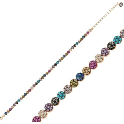 Silver Rose Mix Gemstone Watercourse Womens Bracelet