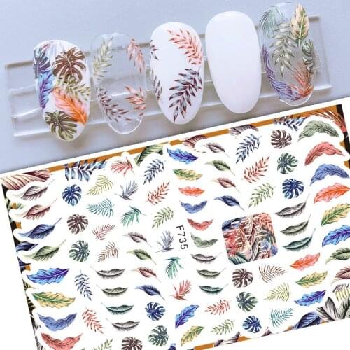 1pcs Multi-color leaf flower pattern 3D nail stickers letters english nail stickers designer for press on nails Temporary tattoo