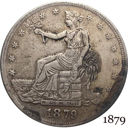 United States America 1879 1 Trade One Dollar US In God We Trust With Motto 420 Grains 900 Fine Silver Plated Copy Coin