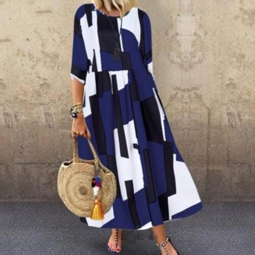 2021 Fashion Dress Casual Elegant Loose Short Sleeve Printed A-line Dress Printed Round Neck Sleeve Large Sleeve Long Dress New
