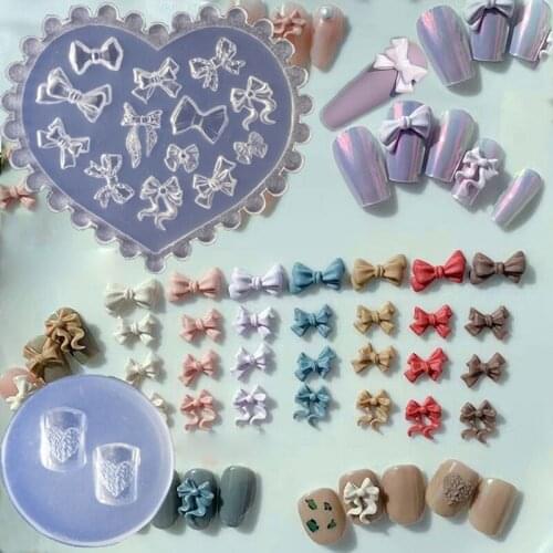 5 Pcs 3D Bowknot Nail Art Decoration Epoxy Resin Mold Nails Stickers Jewelry Silicone Mould DIY Crafts Casting Tools