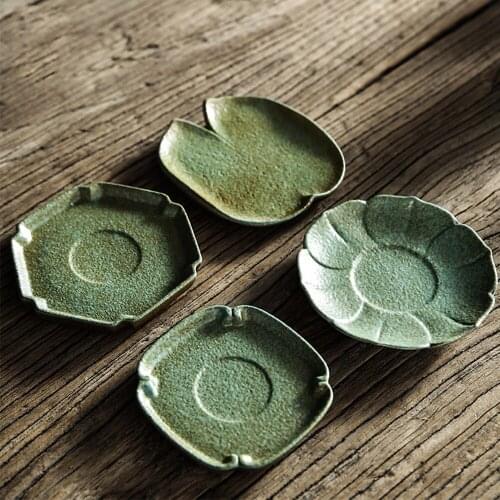 6pcs Japanese Style Retro Flower Shape Pottery Teacup Tray Non-slip Anti-hot Tray For Home Office Teaparty Tea Accessories