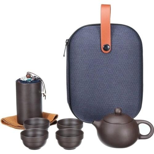 8 Pcs Travel Teapot Tea Set Purple Sand Pot+4 Cup+Tea Caddy+Storage Bag