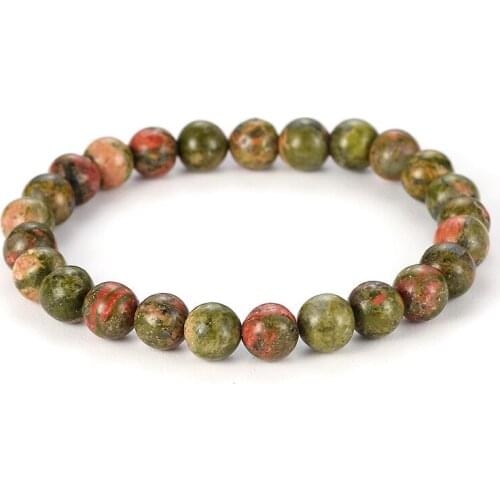 2019 Unique Flower Green Natural Stone 6mm 8mm 10mm 12mm 14mm Beads Bangles Bracelet for Women Men Elastic Bracelet Jewelry