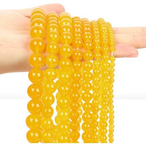 Natural Stone Beads Yellow Chalcedony Jades Round Loose Beads For Jewelry Making DIY Bracelet Necklace Accessories Strand 4-12MM