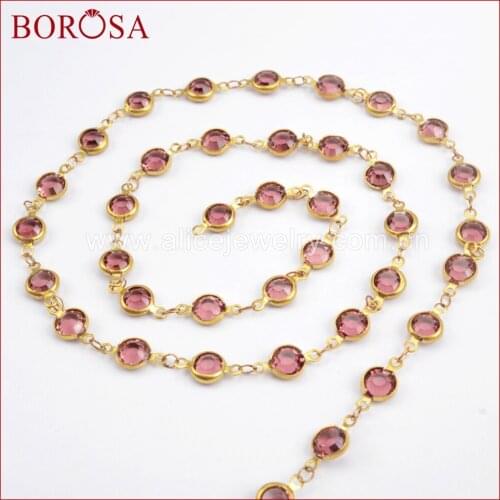 BOROSA 7mm Light Purple Crystal Druzy Crystal Faceted Coin Rosary Chains Beaded Chains for Necklace JT190