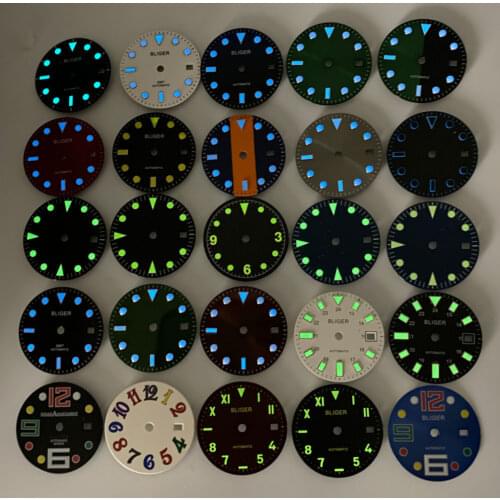 28.5mm BLIGER Luminous Blue Black White sterile Watch Dial fit 2836 2824 2813 3804 Miyota 82 Series movement