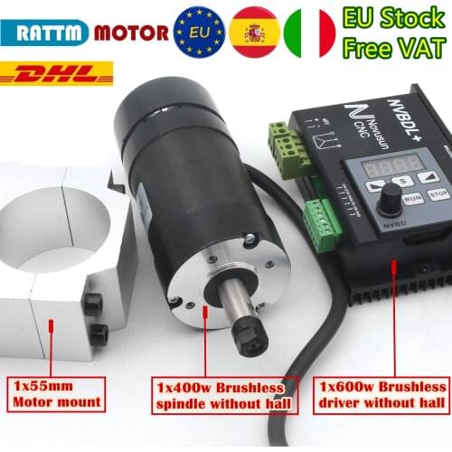 『EU Free』400W 48VDC Brushless Air cooled Spindle Motor ER8 + 600W 60VDC Brushless Motor Driver Without Hall for CNC Engraving