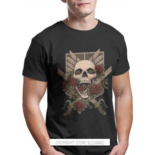Skull Wing Crew Neck TShirt Attack On Titan Snk Eren Anime Pure Cotton Original T Shirt Men Tops Design Plus Size