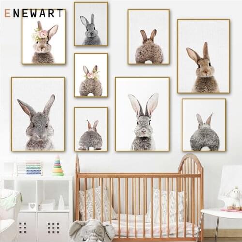 Lovely Bunny Picture Cute Animal Nursery Poster Nordic Kids Room Kawaii Rabbit Wall Art Canvas Print Painting Home Decoration