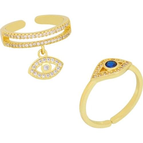 Cubic Zirconia Classic Evil Eye Ring Adjustable Jewelry Gift Gold Color CZ Zirconia Stone Rings for Women Accesorios