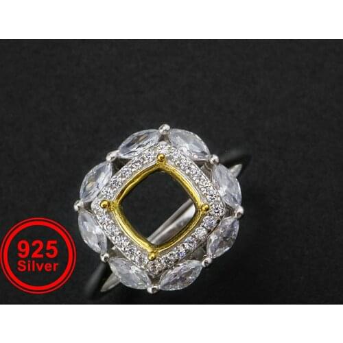 6MM Cushion Square Prong Ring Settings Halo Vintage Style Gold Plated Solid 925 Sterling Silver Adjustable Ring Bezel 1294241