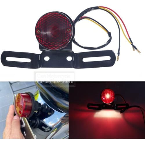 Motorcycle Brake Rear License Plate Bracket Tail Light New Universal 12V Red Lens Autocycle LED Retro Red Turn Signal Indicators